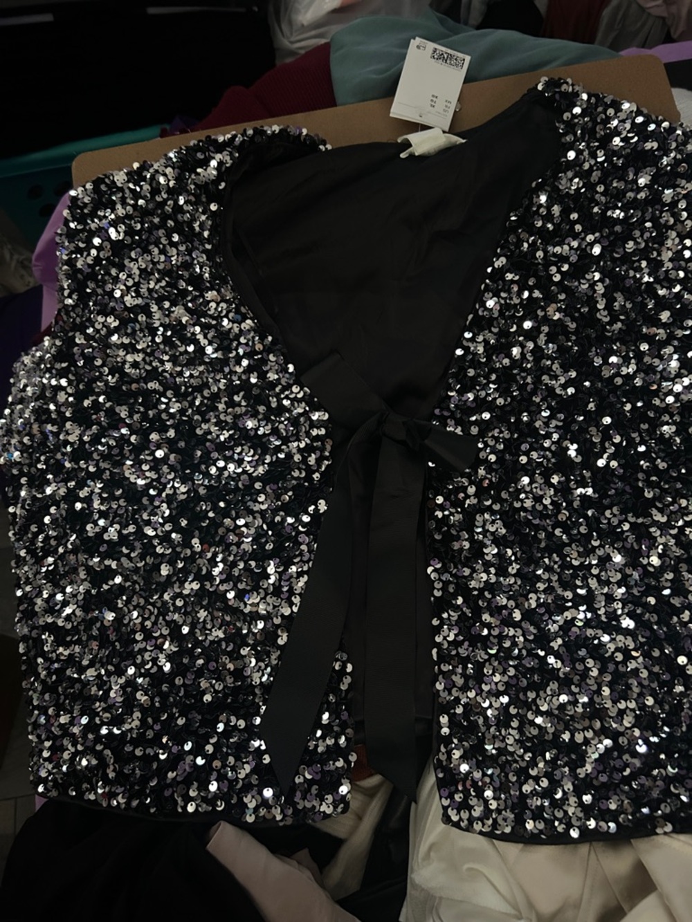H&M Black Sequin Tie-Front Top